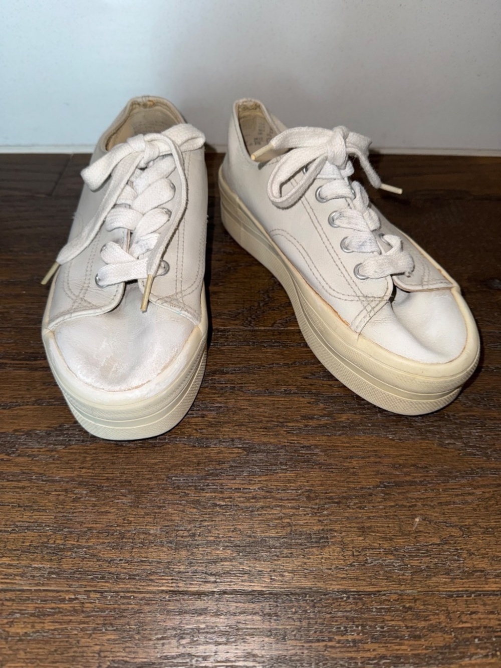 Vintage 1990s City Sneaks White Leather Platform Sneakers Size 7 Y2K Craft